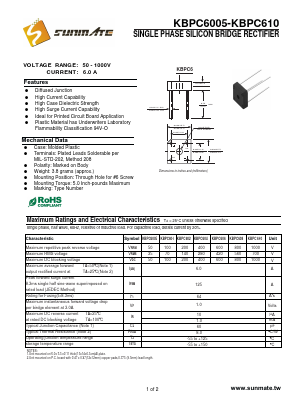 KBPC601 Datasheet PDF SUNMATE electronic Co., LTD