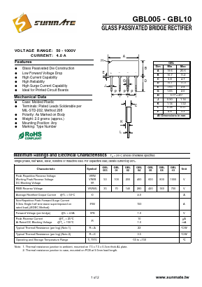 GBL005 Datasheet PDF SUNMATE electronic Co., LTD