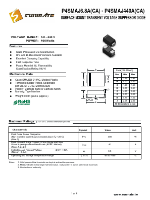 P4SMAJ180 Datasheet PDF SUNMATE electronic Co., LTD