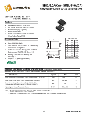 SMDJ43CA Datasheet PDF SUNMATE electronic Co., LTD