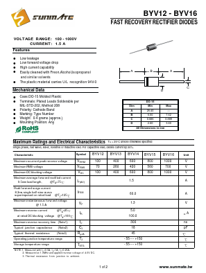BYV12 Datasheet PDF SUNMATE electronic Co., LTD