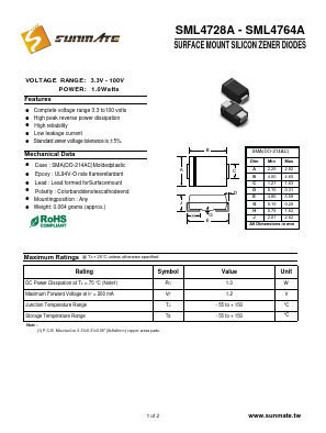 SML4745A Datasheet PDF SUNMATE electronic Co., LTD