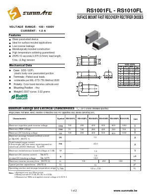 RS1010FL Datasheet PDF SUNMATE electronic Co., LTD
