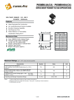 P6SMB6.8 Datasheet PDF SUNMATE electronic Co., LTD