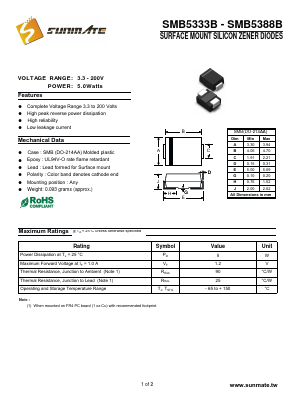 SMB5343B Datasheet PDF SUNMATE electronic Co., LTD