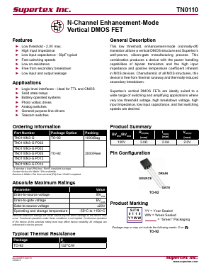 TN0110N3-GP002 Datasheet PDF Supertex Inc