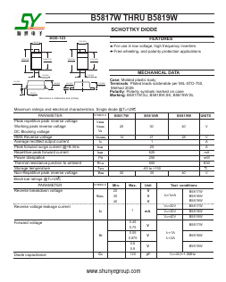 B5818W Datasheet PDF Changzhou Shunye Electronics Co.,Ltd.