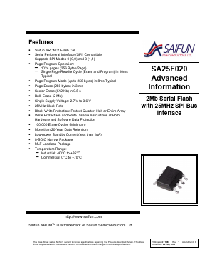 SA25F020LM8F Datasheet PDF Saifun Semiconductors