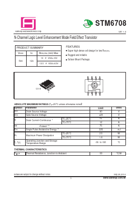 STM6708 Datasheet PDF Samhop Mircroelectronics