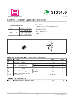 STS3406 Datasheet PDF Samhop Mircroelectronics