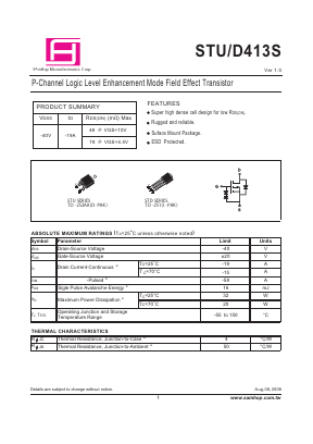 STU413S Datasheet PDF Samhop Mircroelectronics