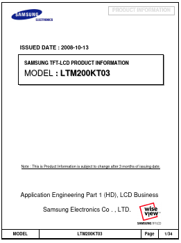 LTM200KT03 Datasheet PDF Samsung