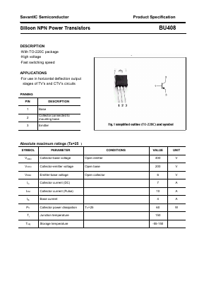 BU408 Datasheet PDF SavantIC Semiconductor 