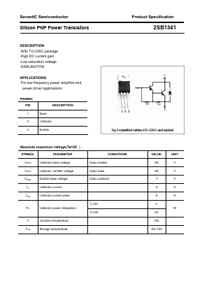 2SB1341 Datasheet PDF SavantIC Semiconductor 