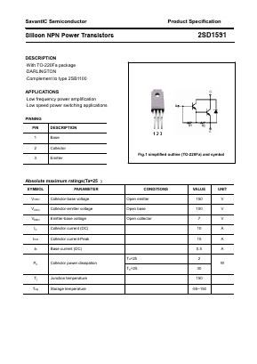 2SD1591 Datasheet PDF SavantIC Semiconductor 