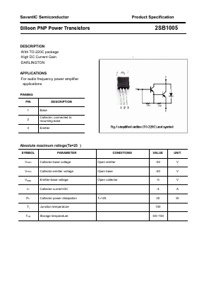 2SB1005 Datasheet PDF SavantIC Semiconductor 