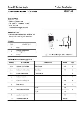 2SD1308 Datasheet PDF SavantIC Semiconductor 