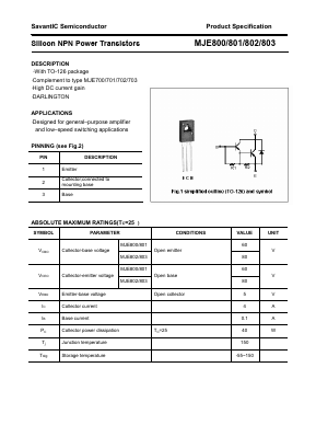 MJE801 Datasheet PDF SavantIC Semiconductor 