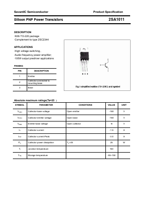 2SA1011 Datasheet PDF SavantIC Semiconductor 