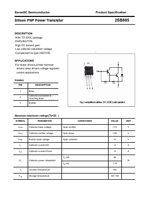 2SB885 Datasheet PDF SavantIC Semiconductor 