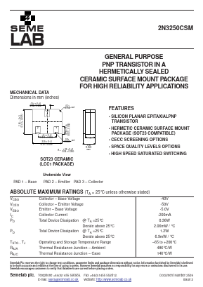 2N3250CSM Datasheet PDF Semelab - > TT Electronics plc 