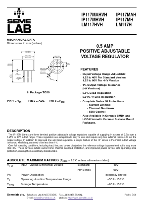 IP117MHA-BSS2 Datasheet PDF Semelab - > TT Electronics plc 