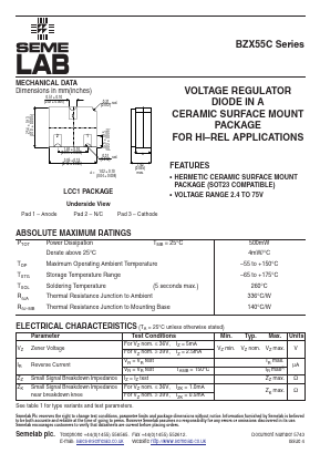 BZX55C3V6 Datasheet PDF Semelab - > TT Electronics plc 