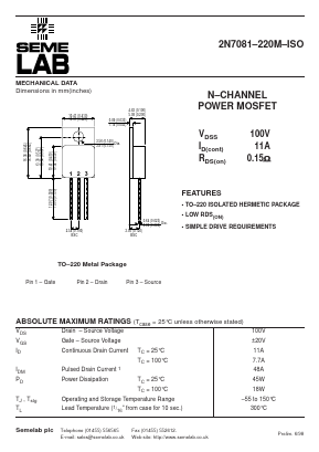 2N7081220MISO Datasheet PDF Semelab - > TT Electronics plc 