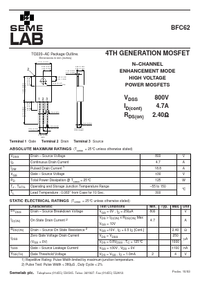 BFC62 Datasheet PDF Semelab - > TT Electronics plc 