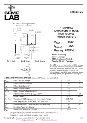 SML30L76 Datasheet PDF Semelab - > TT Electronics plc 