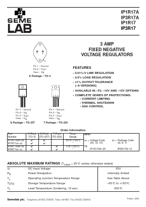 IP1R17T-15 Datasheet PDF Semelab - > TT Electronics plc 