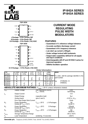 IP1842A Datasheet PDF Semelab - > TT Electronics plc 