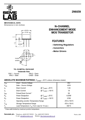 2N6659 Datasheet PDF Semelab - > TT Electronics plc 