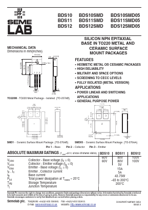 BDS10 Datasheet PDF Semelab - > TT Electronics plc 