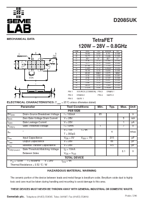 D2085UK Datasheet PDF Semelab - > TT Electronics plc 