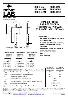 SB30-45AM Datasheet PDF Semelab - > TT Electronics plc 