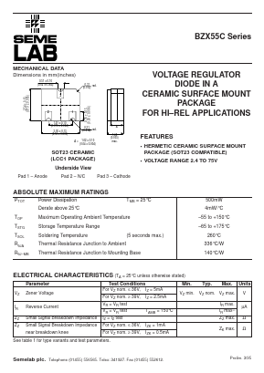 BZX55C10VCSM Datasheet PDF Semelab - > TT Electronics plc 