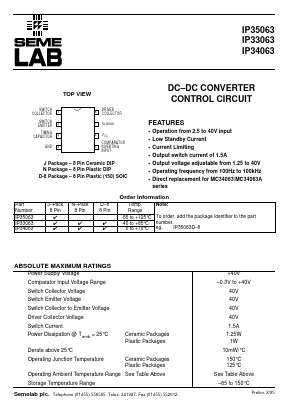 IP33063N-8 Datasheet PDF Semelab - > TT Electronics plc 