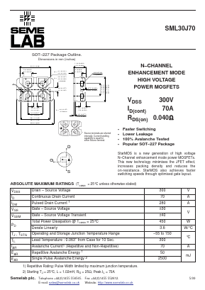 SML30J70 Datasheet PDF Semelab - > TT Electronics plc 