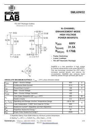 SML60W32 Datasheet PDF Semelab - > TT Electronics plc 