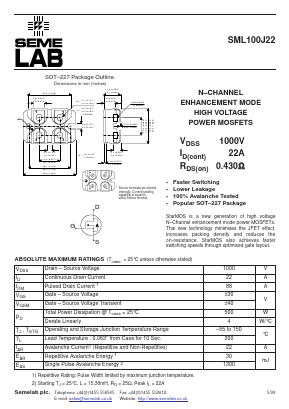 SML100J22 Datasheet PDF Semelab - > TT Electronics plc 