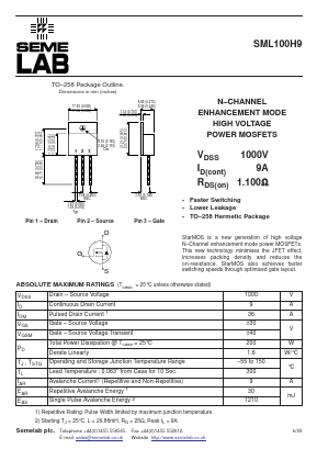 SML100H9 Datasheet PDF Semelab - > TT Electronics plc 