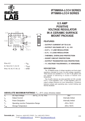 IP78M15ALCC4 Datasheet PDF Semelab - > TT Electronics plc 