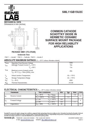 SML11GB15U2C Datasheet PDF Semelab - > TT Electronics plc 