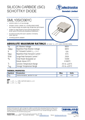 SML10SIC06YC Datasheet PDF Semelab - > TT Electronics plc 