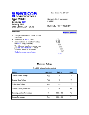 2N4261JS Datasheet PDF Semicoa Semiconductor
