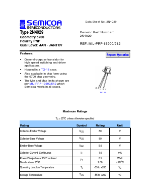 2N4029 Datasheet PDF Semicoa Semiconductor