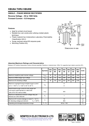 KBU8B Datasheet PDF Semtech Electronics LTD.