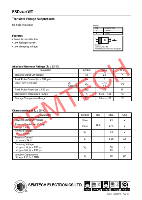 ESD2401WT Datasheet PDF Semtech Electronics LTD.