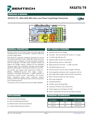 SX1273 Datasheet PDF Semtech Corporation